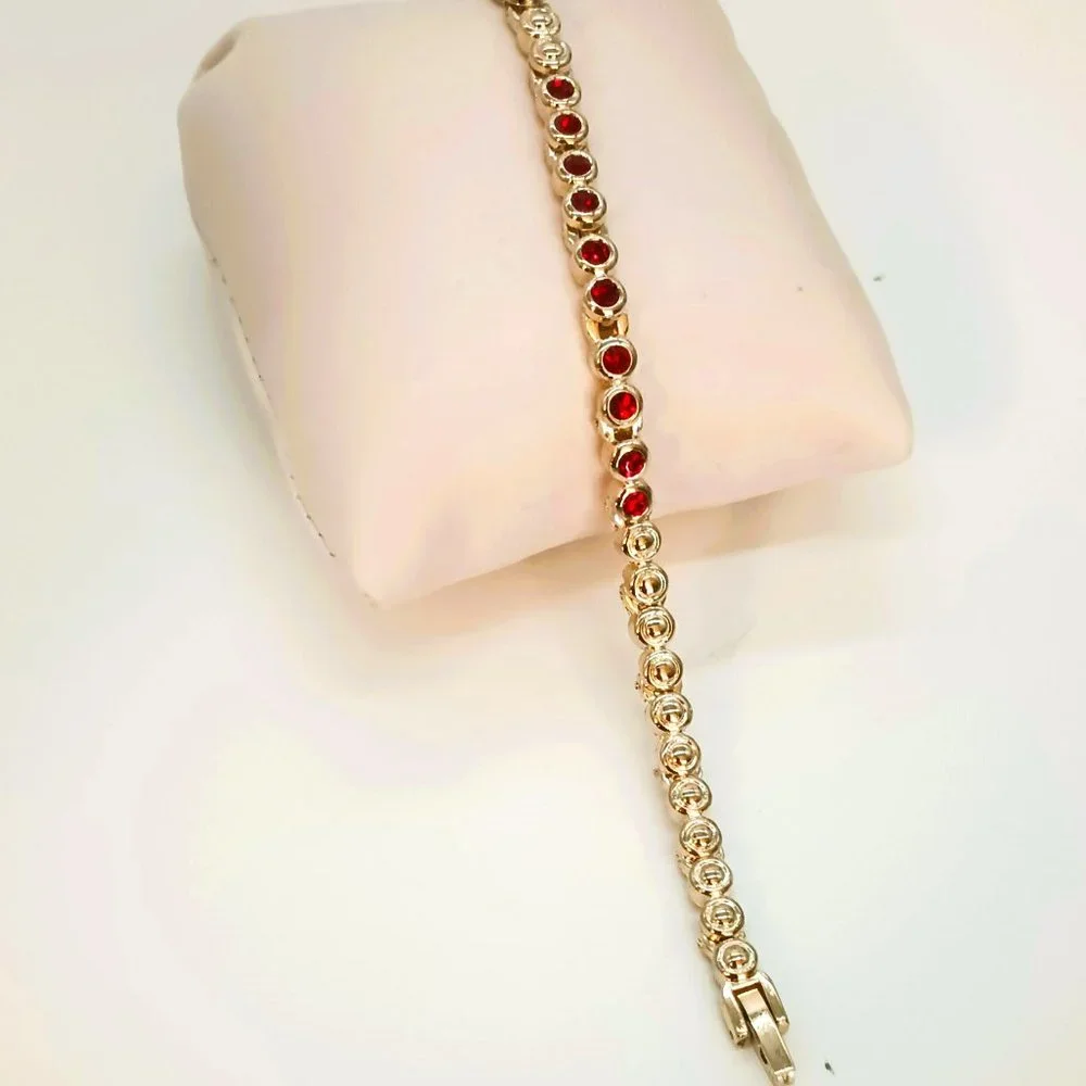 Gold Ruby Red Tennis Bracelet 7.5